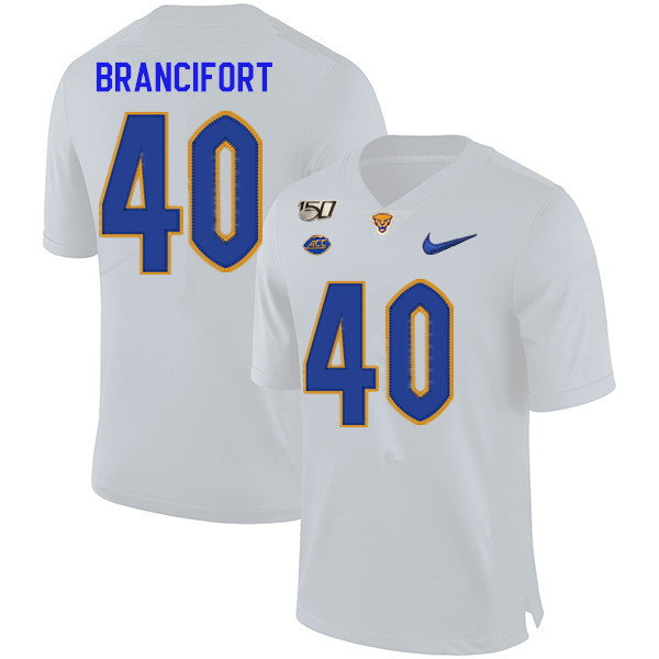 2019 Men #40 Grey Brancifort Pitt Panthers College Football Jerseys Sale-White